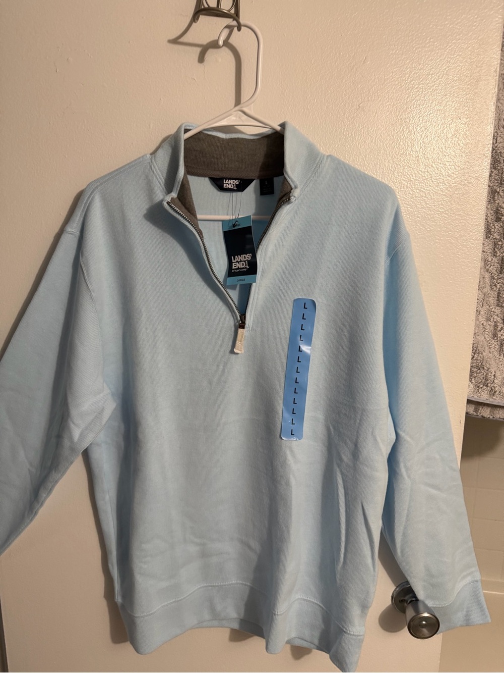 Lands' End Men’s Pale Blue Quarter-Zip Sweater- super soft